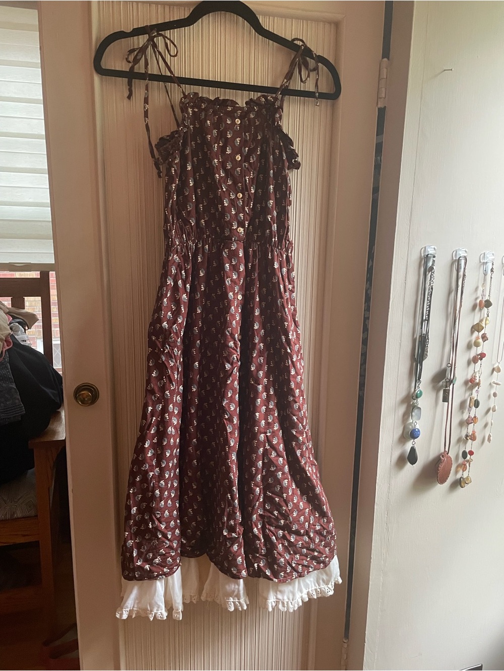 Vintage Byer Too y2k Tie-Shoulder Midi Pioneer Dress in Burgundy Floral